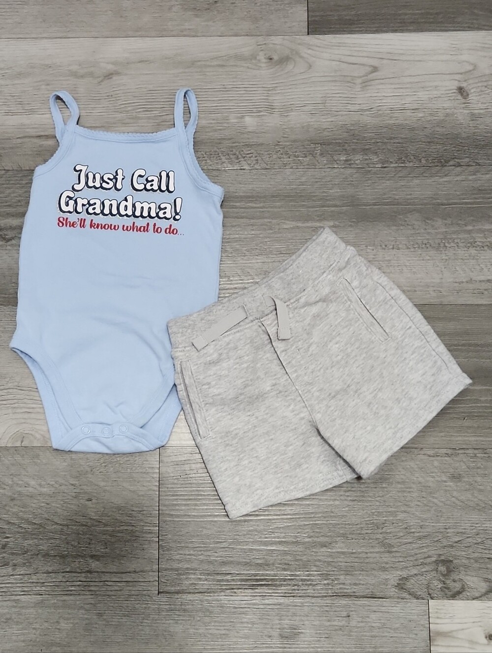 Garanimals Light Blue Sparkle Onesie Tank Top Gray Shorts 2 pc Set Baby 12-18M